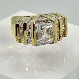 Vintage Large .925 Sterling Gold Plated Multi Faceted Statement Ring Size 6